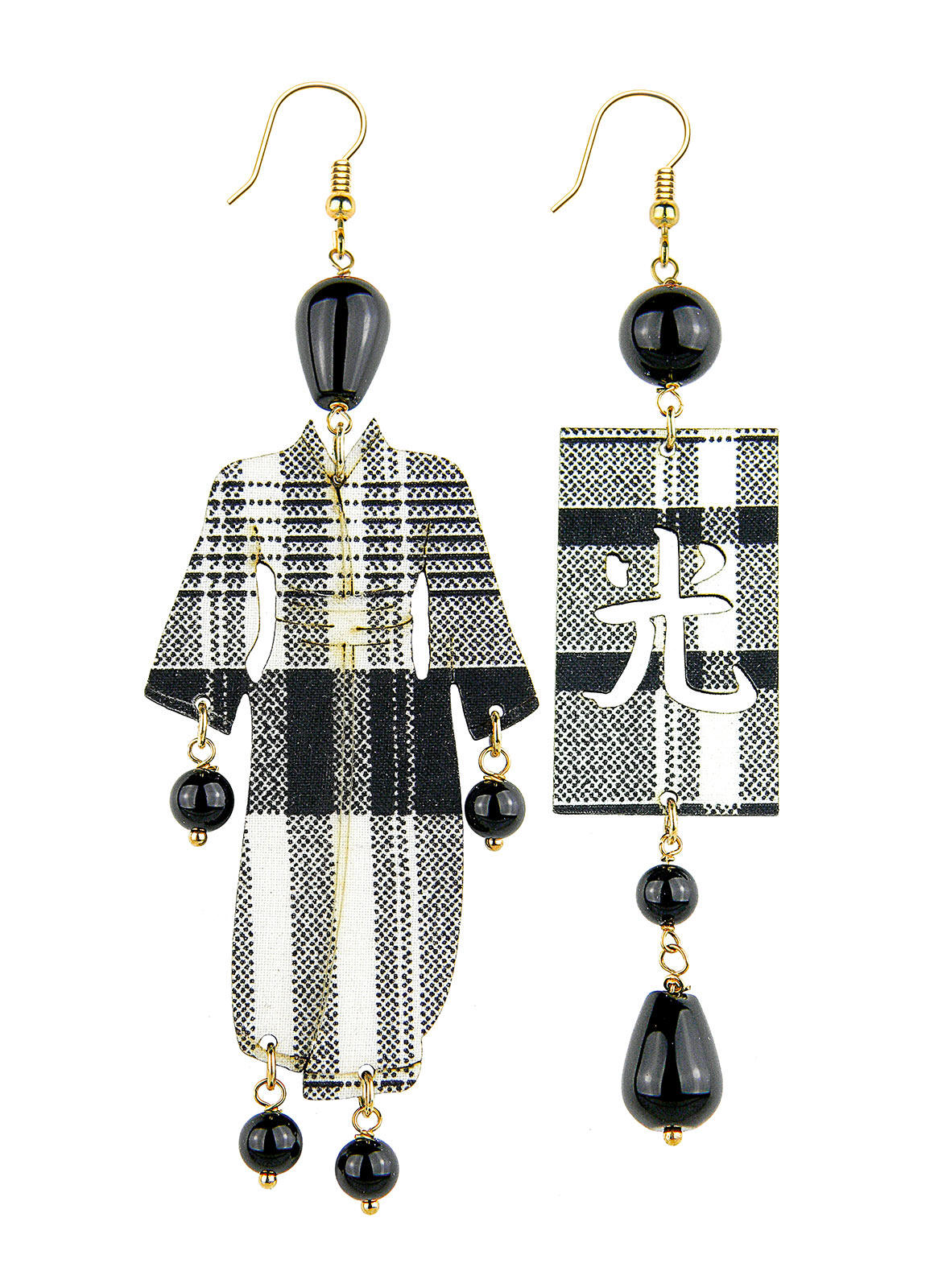 Kimono Grande Quadretto Nero orecchini - earrings